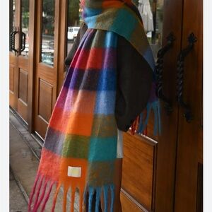 Yellow the Label Leah Colorful Plaid Blanket Fringe Scarf